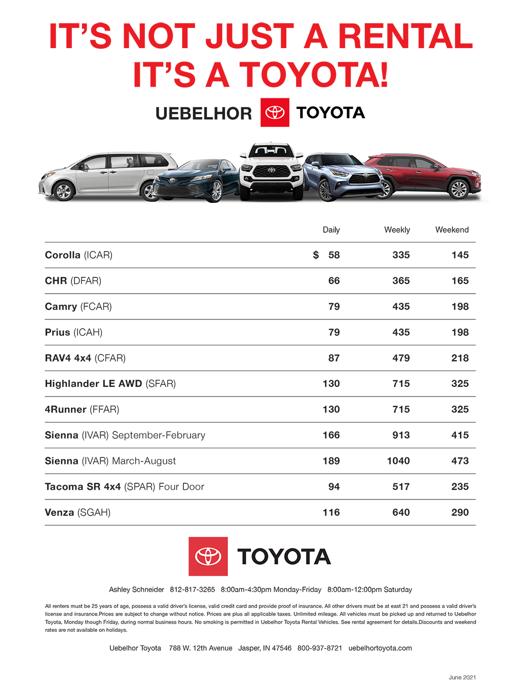 Rent a Toyota Vehicle in Jasper Uebelhor Toyota