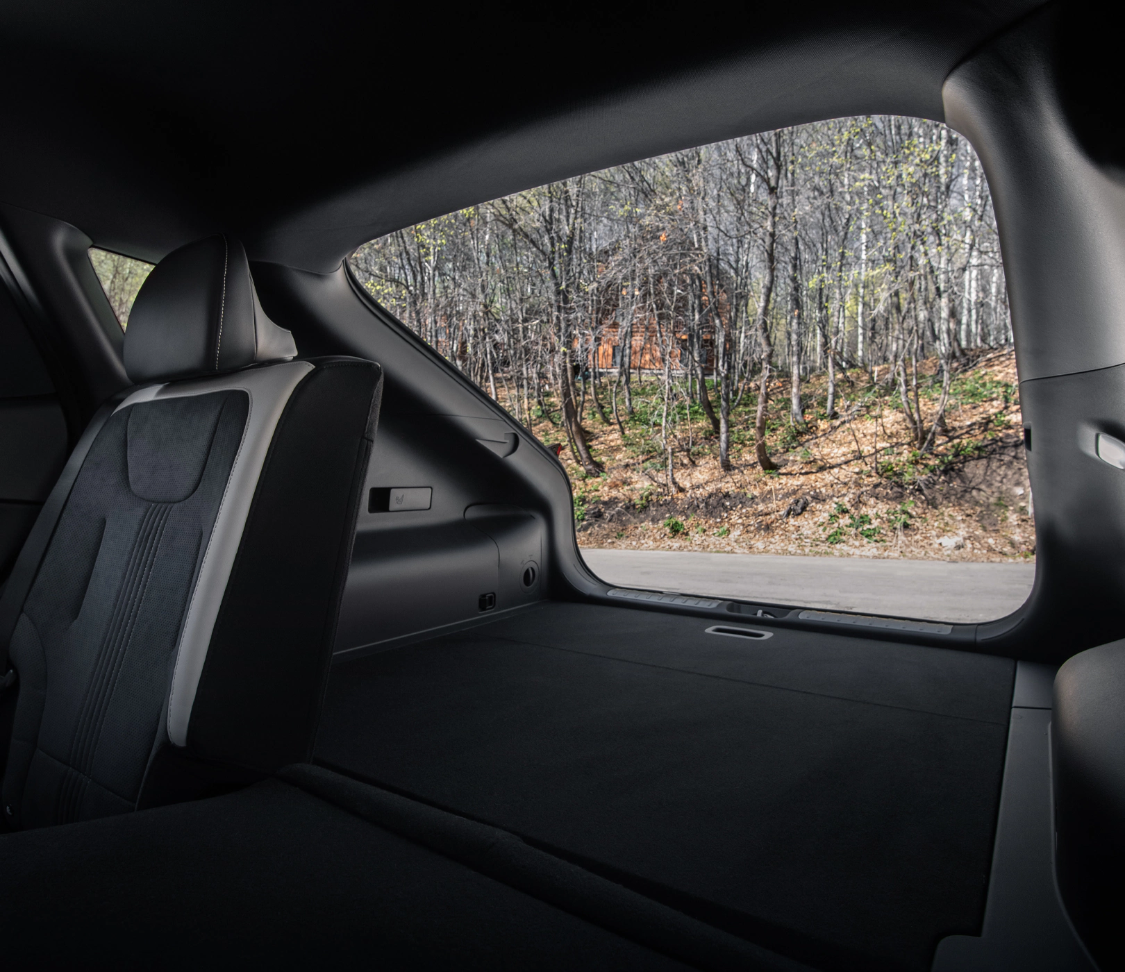 Interior view of a hatchback wide open 