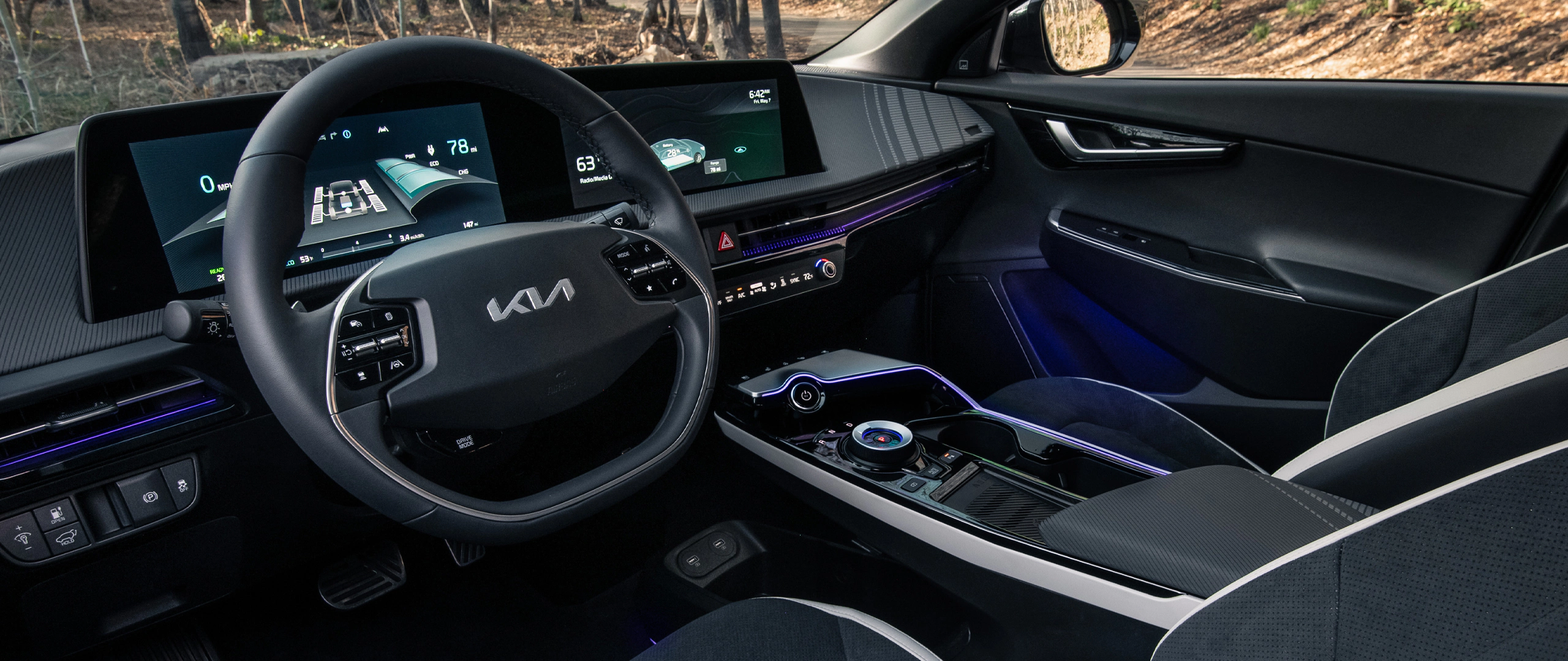 Interior view driverside with dashboard and center console