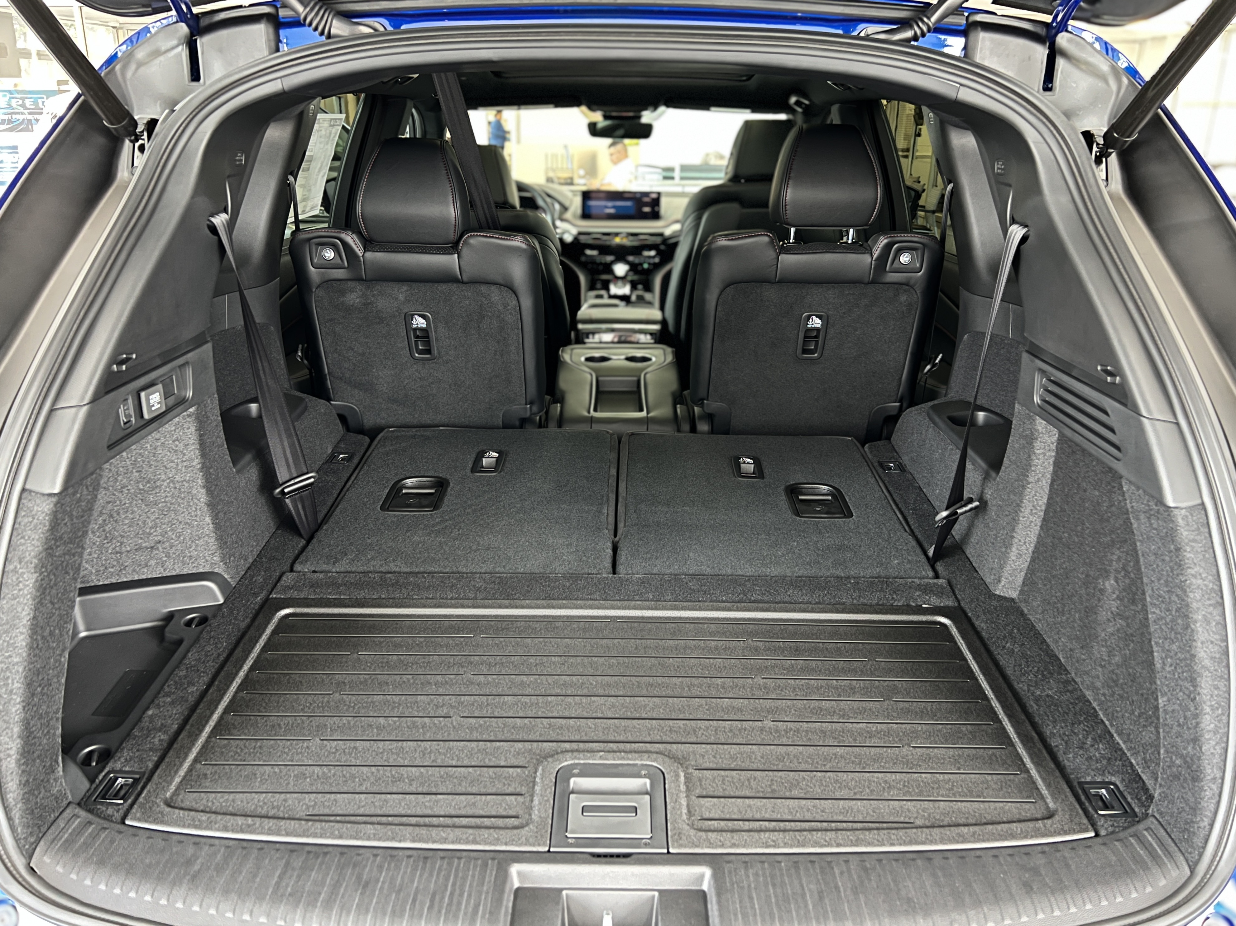 Interior view from the open hatchback with the seats folded down