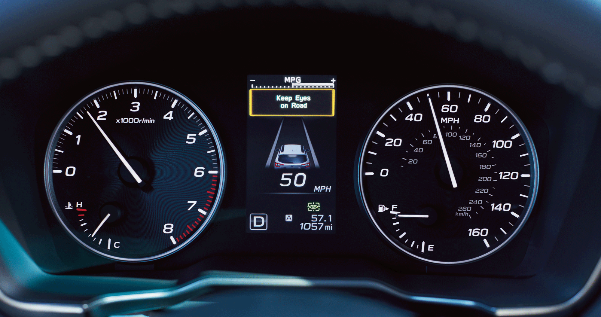 A close-up of the available Subaru DriverFocus Distraction Mitigation System display on the 2023 Outback