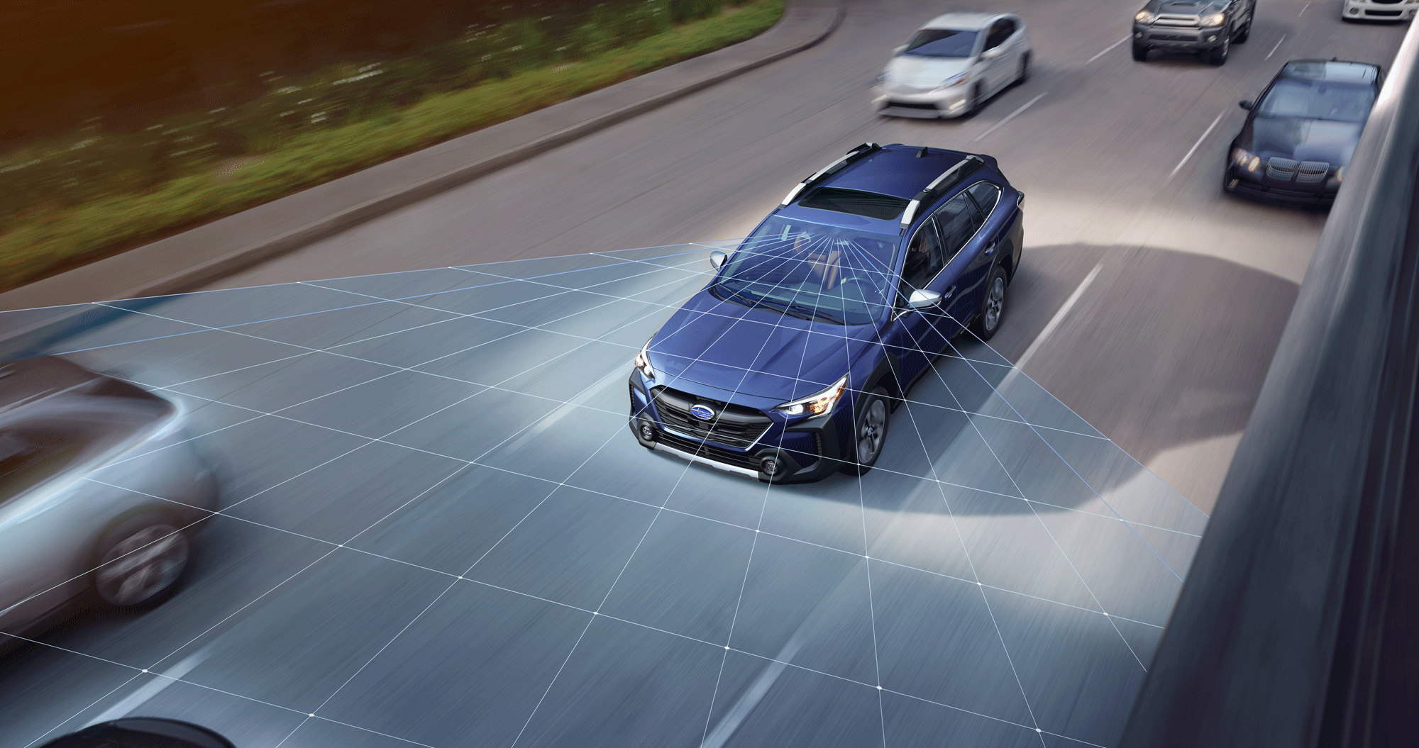 A photo illustration showing the standard EyeSight Driver Assist Technology on the 2023 Outbac