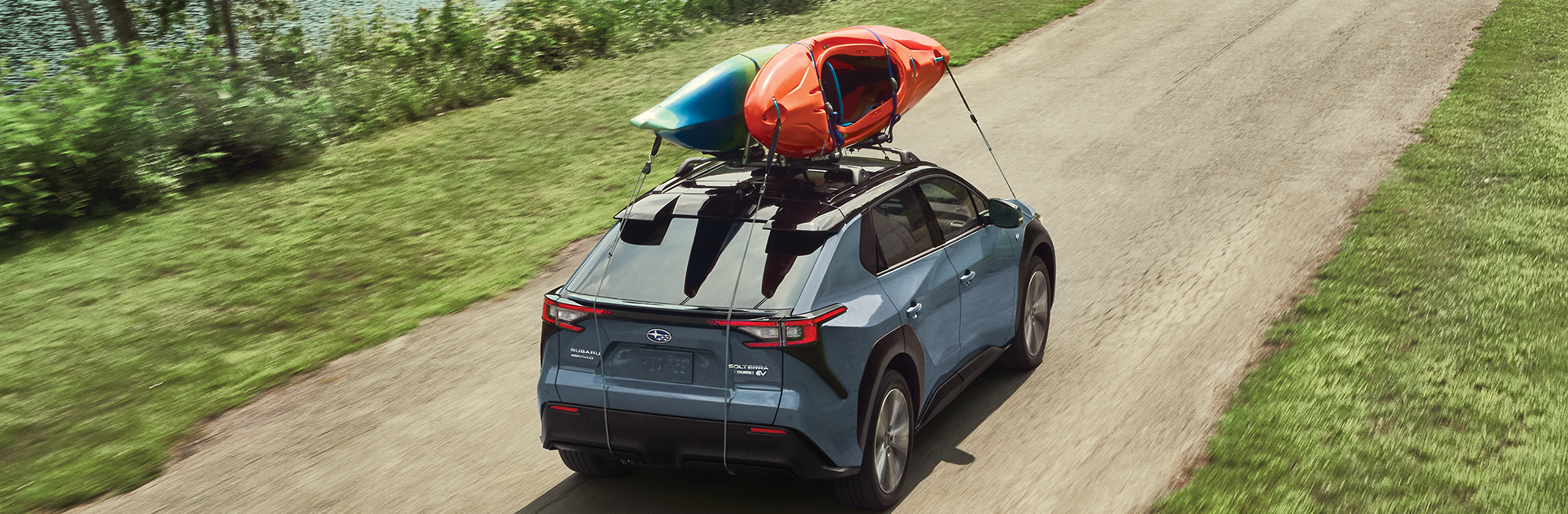 A 2023 Solterra driving on a rough trail.