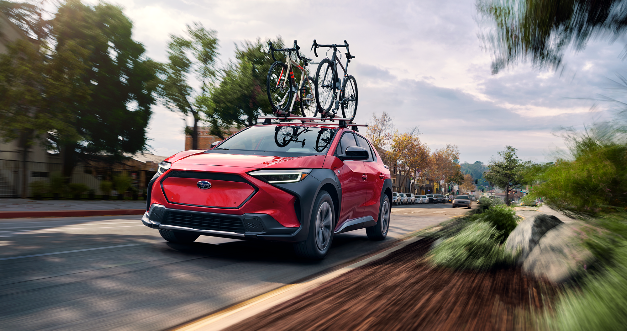 A 2023 Solterra driving on a highway.