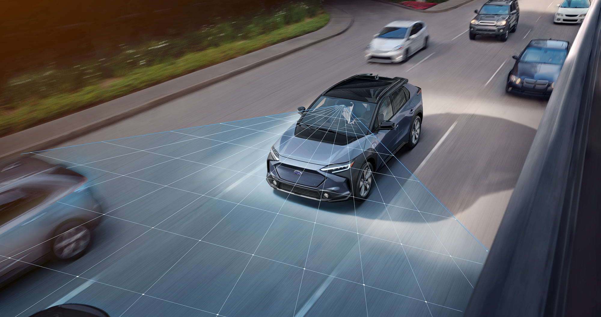 A photo illustration showing the EyeSight Driver Assist Technologies on the 2023 Solterra.