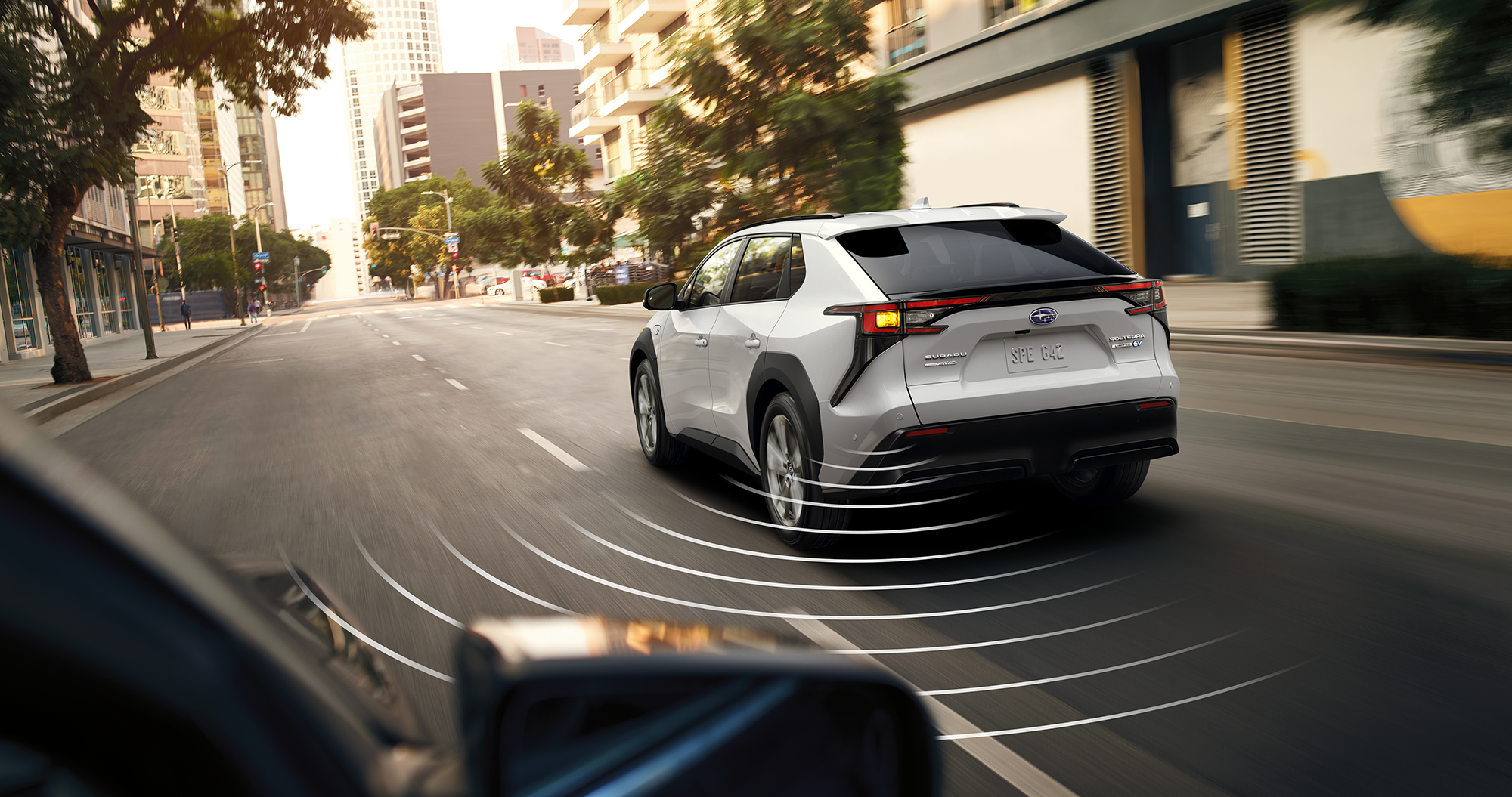 A close-up showing the Panoramic View Monitor on the 2023 Solterra.