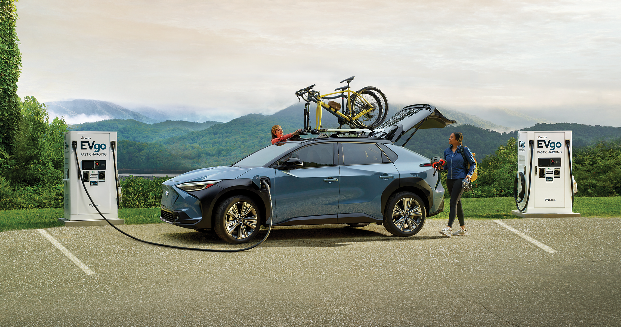 A 2023 Solterra parked at a charging station.