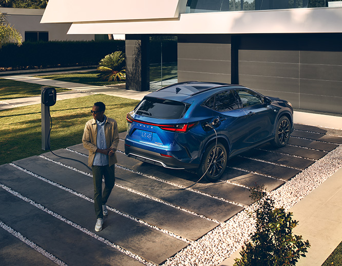 Exterior of the Lexus NX Plug-in Hybrid Electric Vehicle shown in Grecian Water.