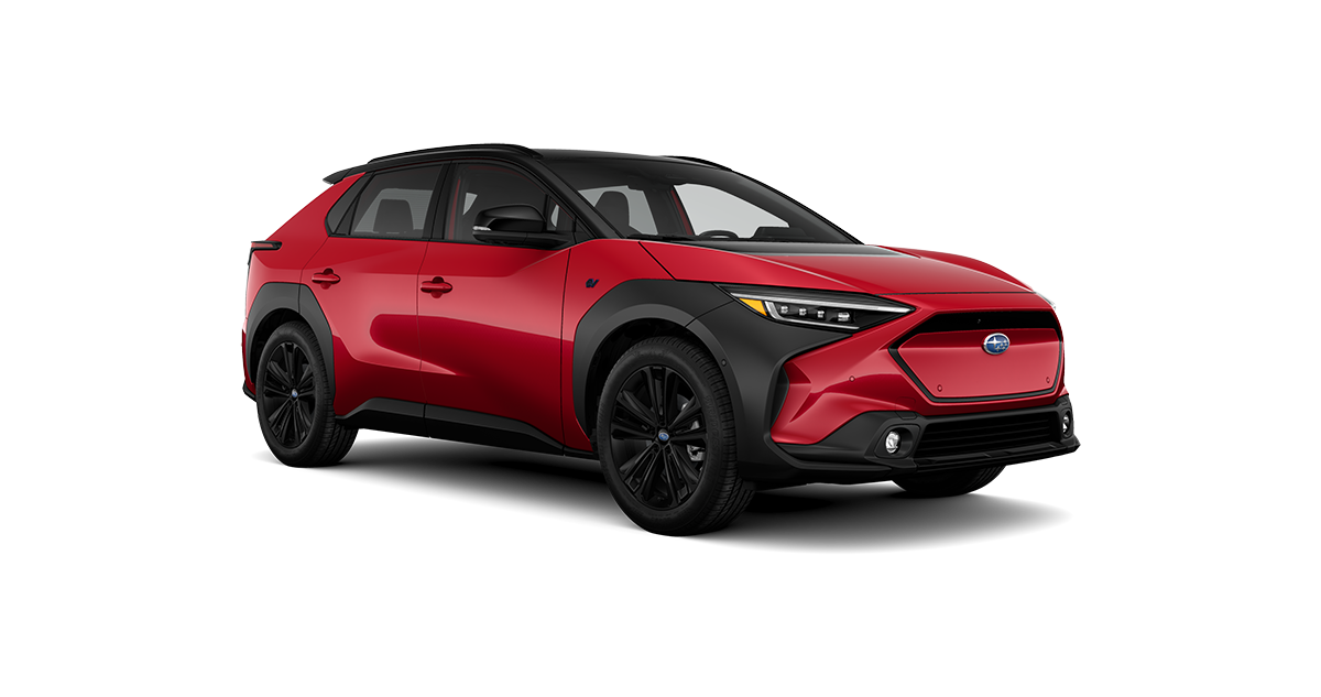 2025 Subaru Solterra Touring Onyx Edition Shown in Elemental Red Pearl, Two Tone