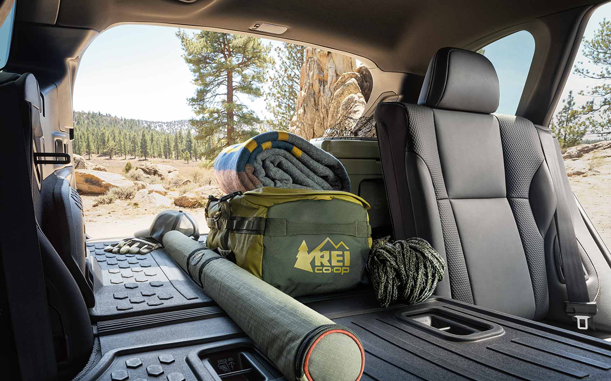 Backseat with camping equipment