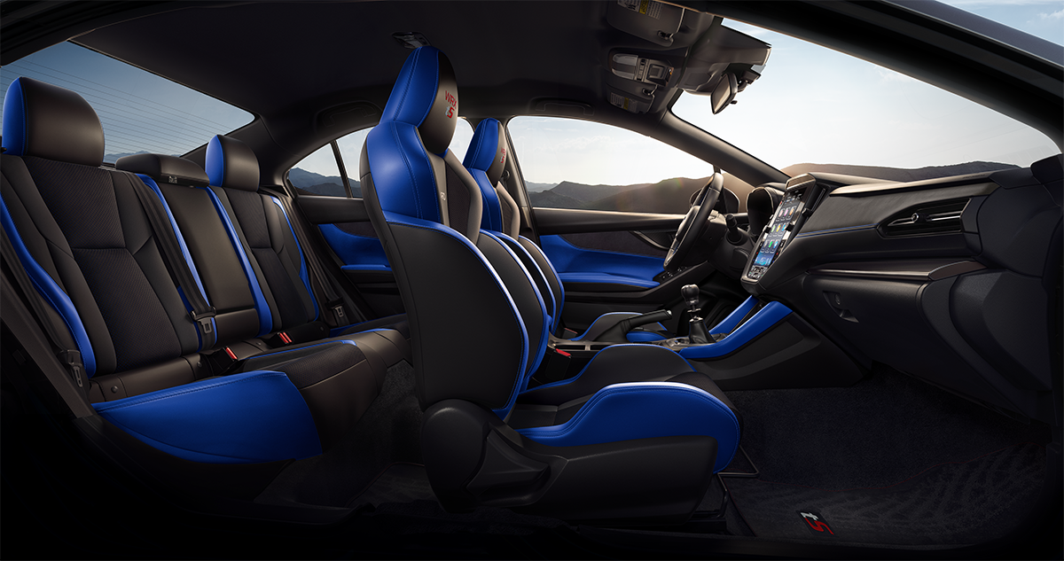 2025 Subaru WRX tS Shown in Black Ultrasuede Insert/Blue Bolsters
