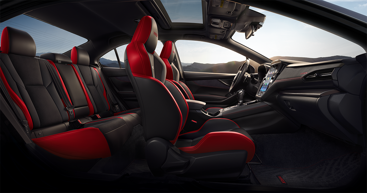 2025 Subaru WRX GT Shown in Black Ultrasuede Insert/Red Bolsters 