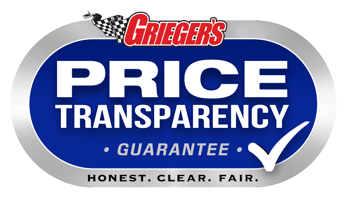 Grieger's Price Transparency Guarantee badge with the tagline "Honest. Clear. Fair.".
