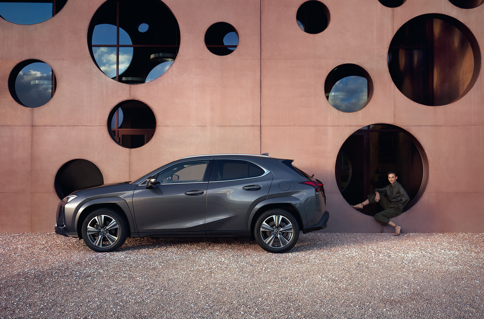 Lexus UX 300h Premium shown in Cloudburst Gray.
