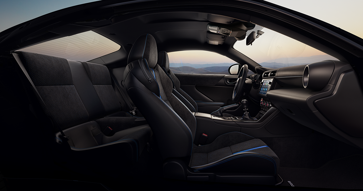 2026 Subaru BRZ tS Shown in Black/Blue Ultrasuede® & Leather