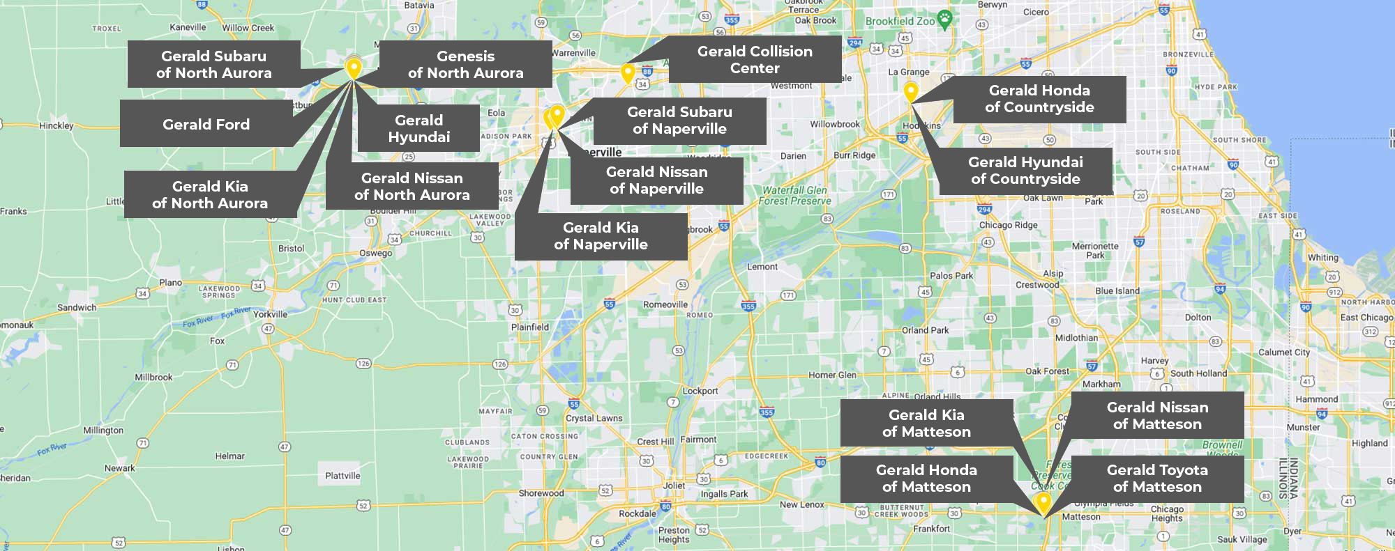 The Gerald Auto Group Map