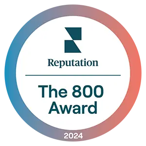 2024 Reputation 800 Award recognizing Daytona Nissan&rsquo;s customer experience in Daytona Beach, Florida.