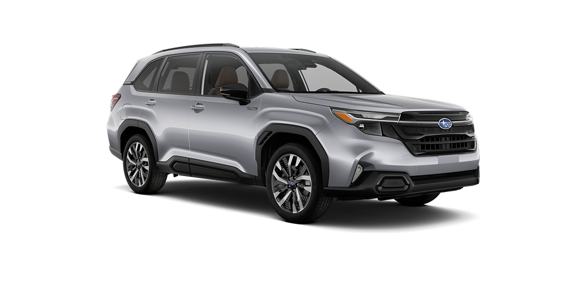 2026 Subaru Forester Touring Hybrid Shown in Ice Silver Metallic