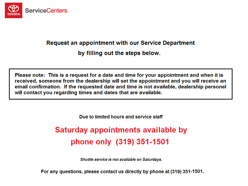 Toyota Service Appointment >> Virtual Service Appointment Toyota Of Iowa City Toyota Service Appointment >> Virtual Service Appointment Toyota Of Iowa City