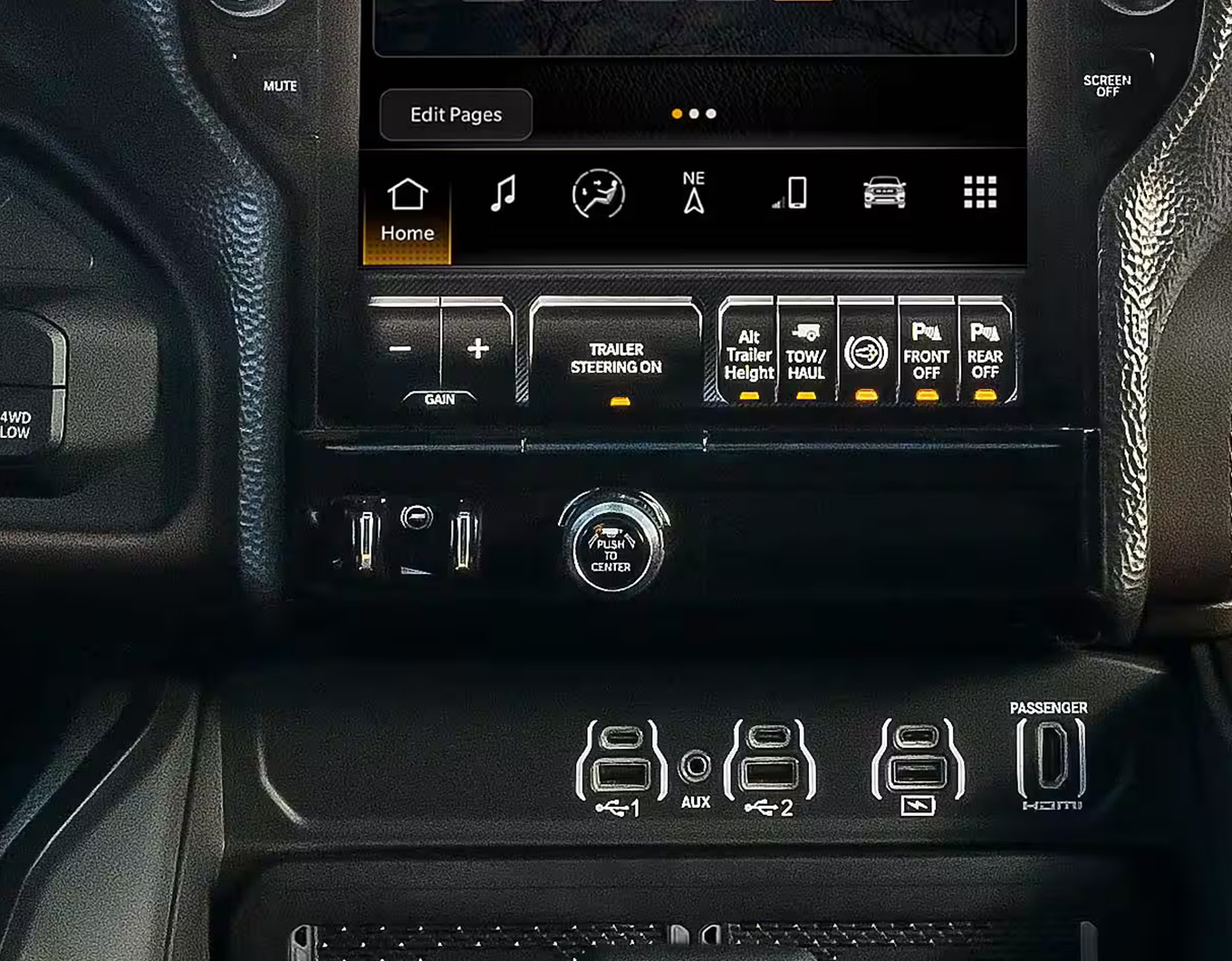 Trailer Reverse Steering Control knob in a Ram truck