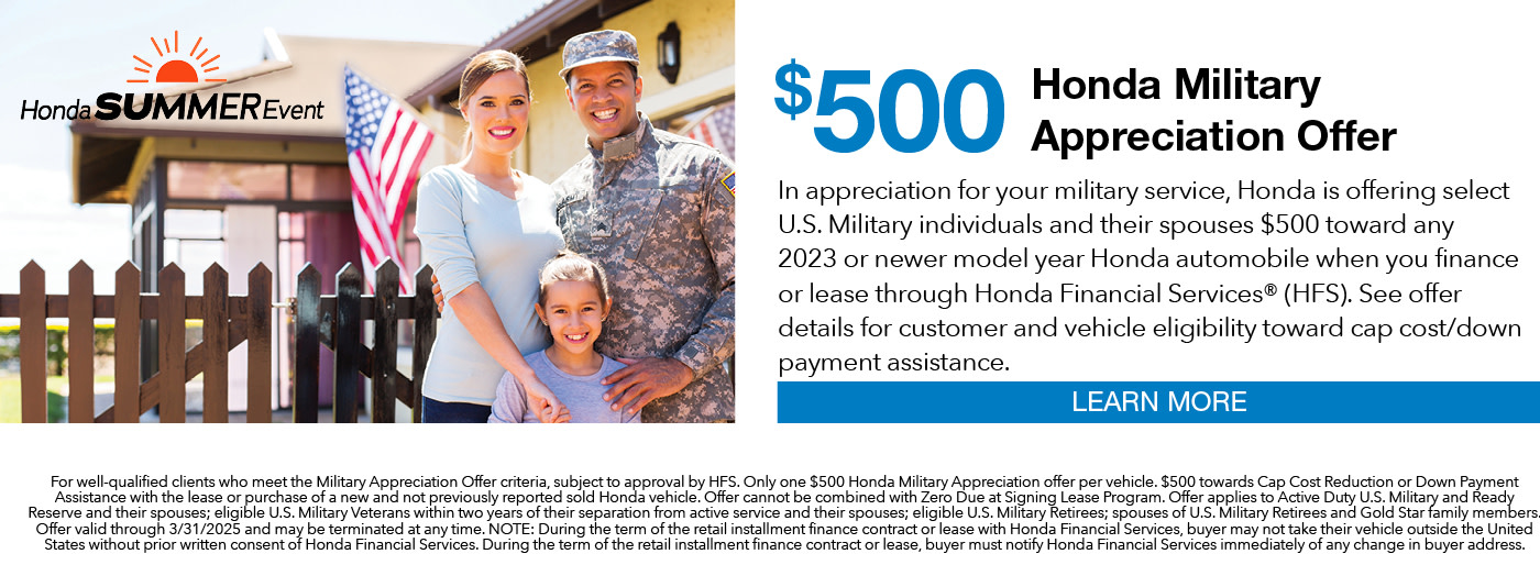 Honda Military Appreciation Special Offer/Programs | Bill Kay Honda