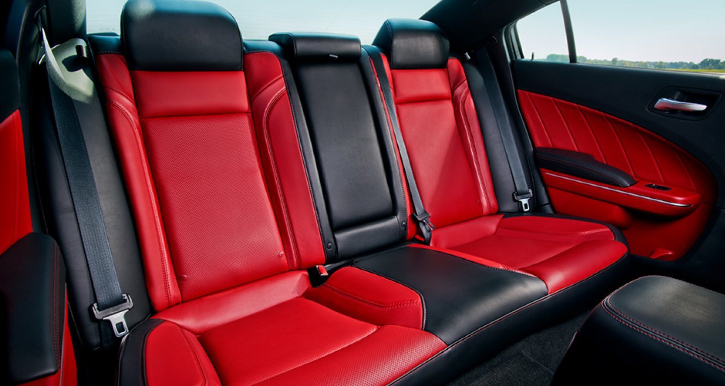 Available Ruby Red and Black Seating in the Dodge Charger