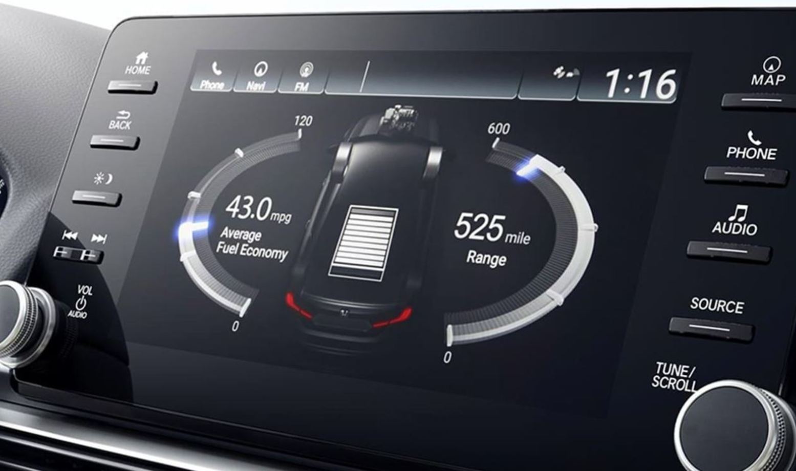 Mantente informado sobre cómo fluye la energía entre el motor eléctrico y el de gasolina.