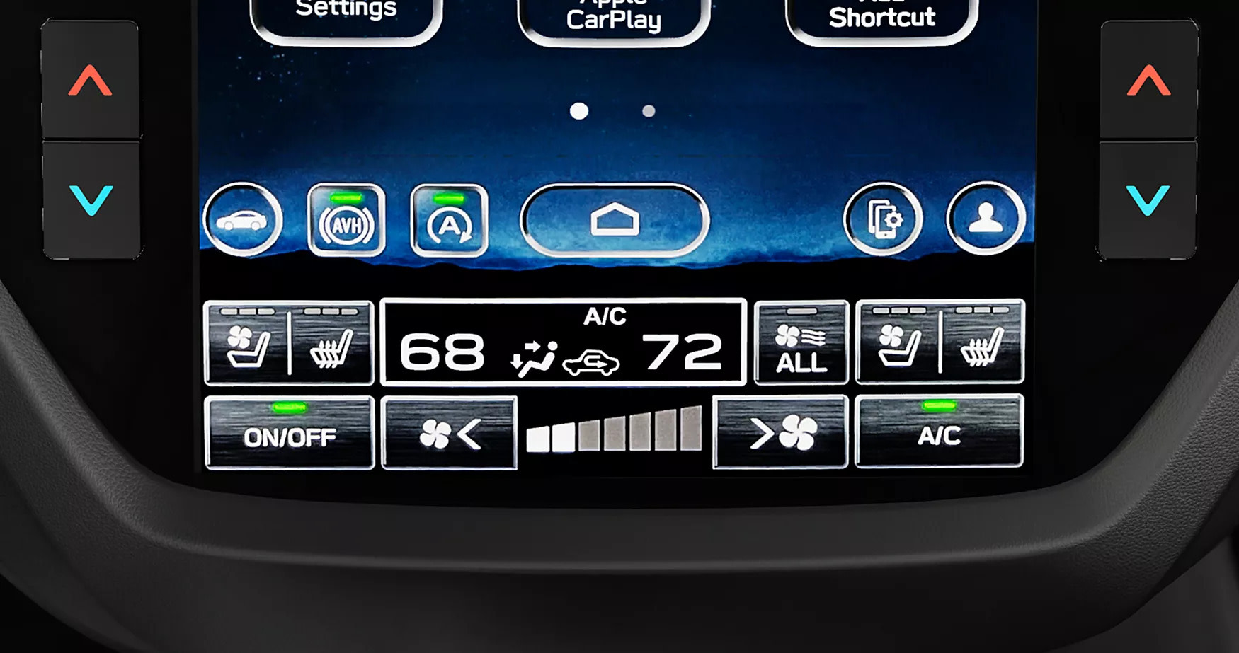 infotainment system on a forester hybrid showcasing the heat and air system