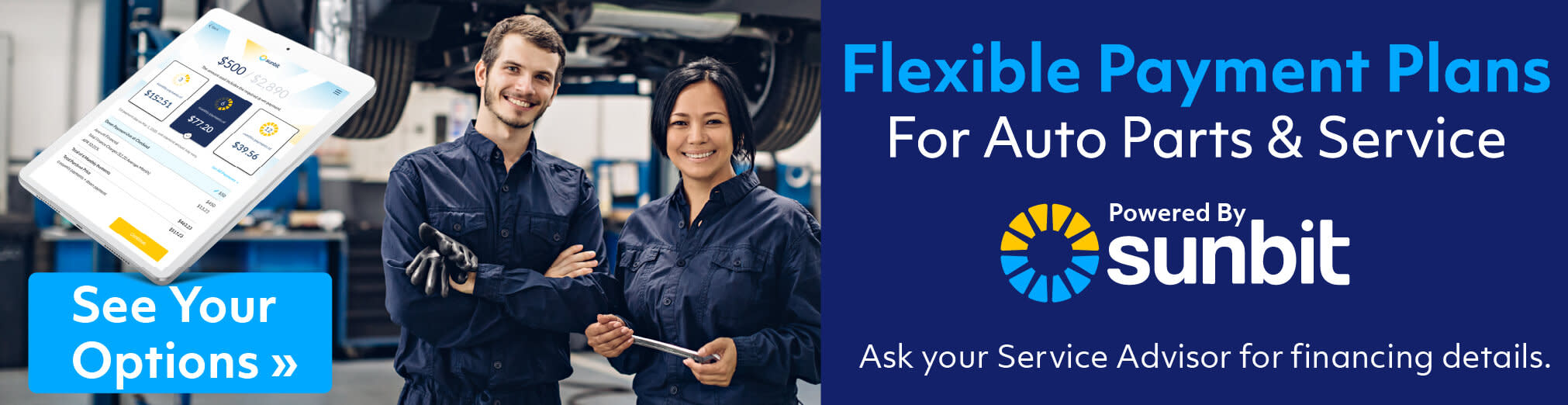 Get Flexible payment plans for auto parts and service