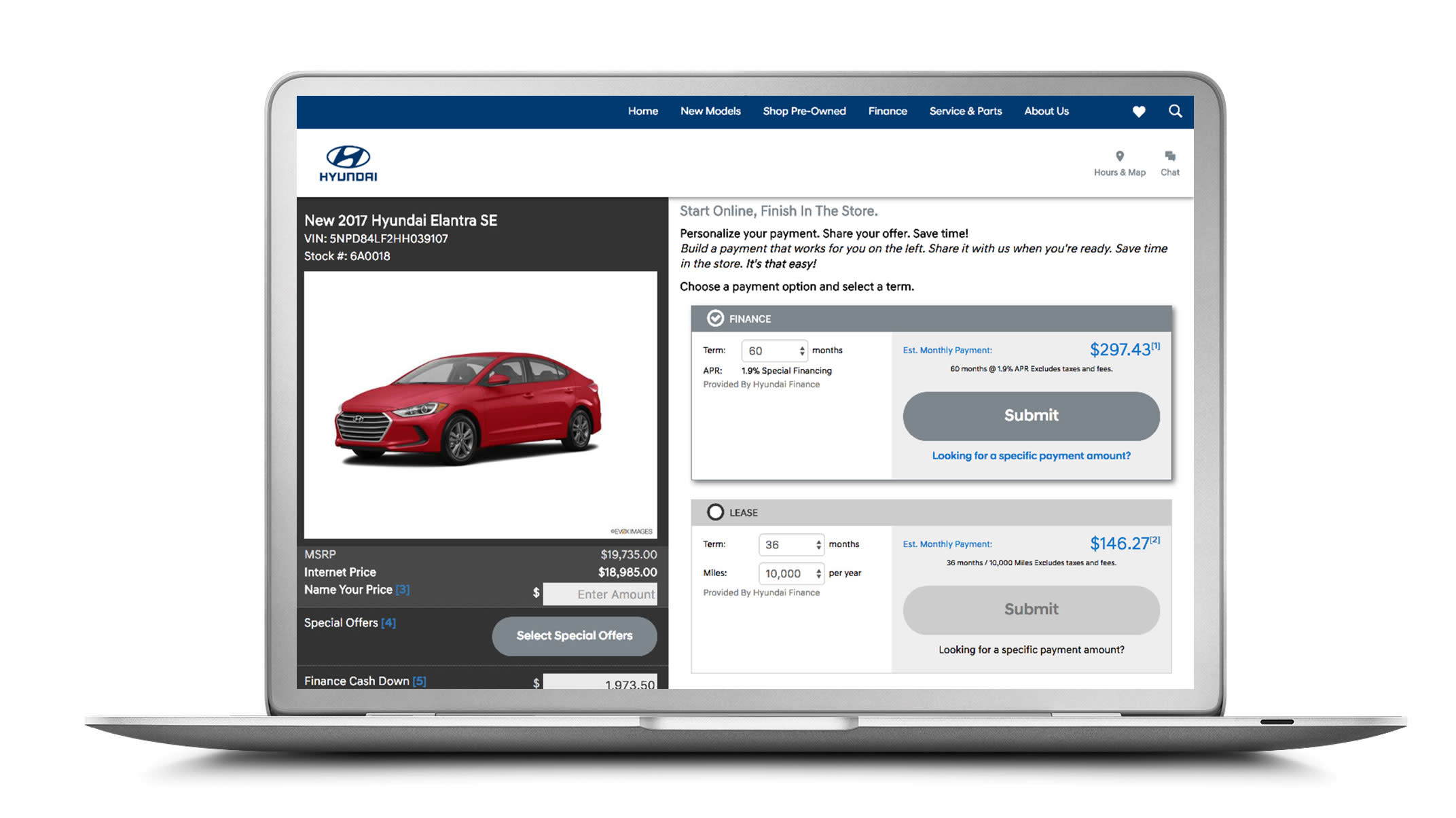 Hyundai website on laptop