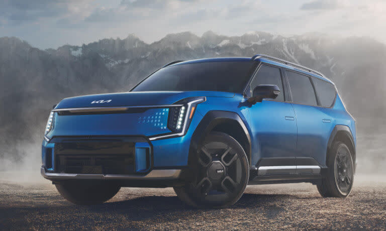 2024 Kia EV9 parked in foggy mountains