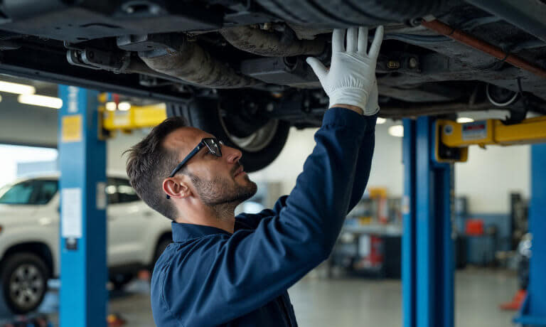 Technician under a vehicle